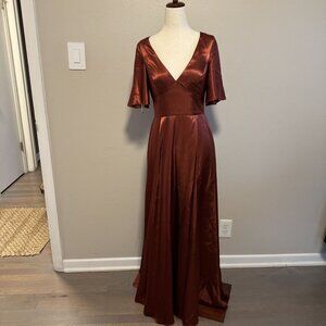Galina Signature Burnt Orange Flutter Sleeve Bridesmaid Dress Size 8